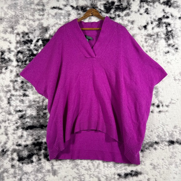 Lauren Ralph Lauren Purple Knit Poncho Top Lambswool Cashmere Blend Size S/M - Picture 1 of 14